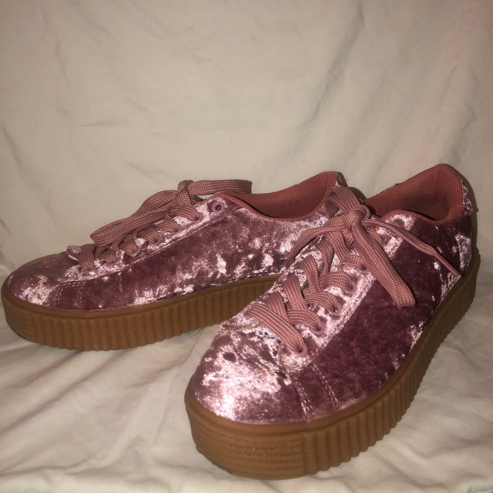 Pink Velvet Platform Sneakers